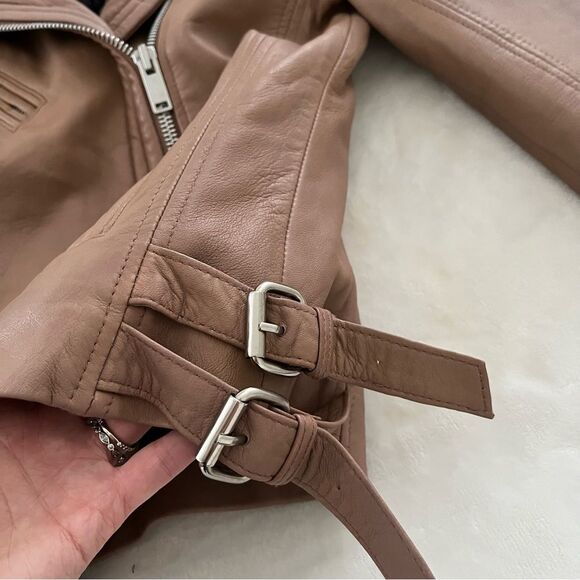 Amaryllis Clay/Pink 100% Leather Moto Style Jacket, Size XS NWOT - Picture 7 of 15